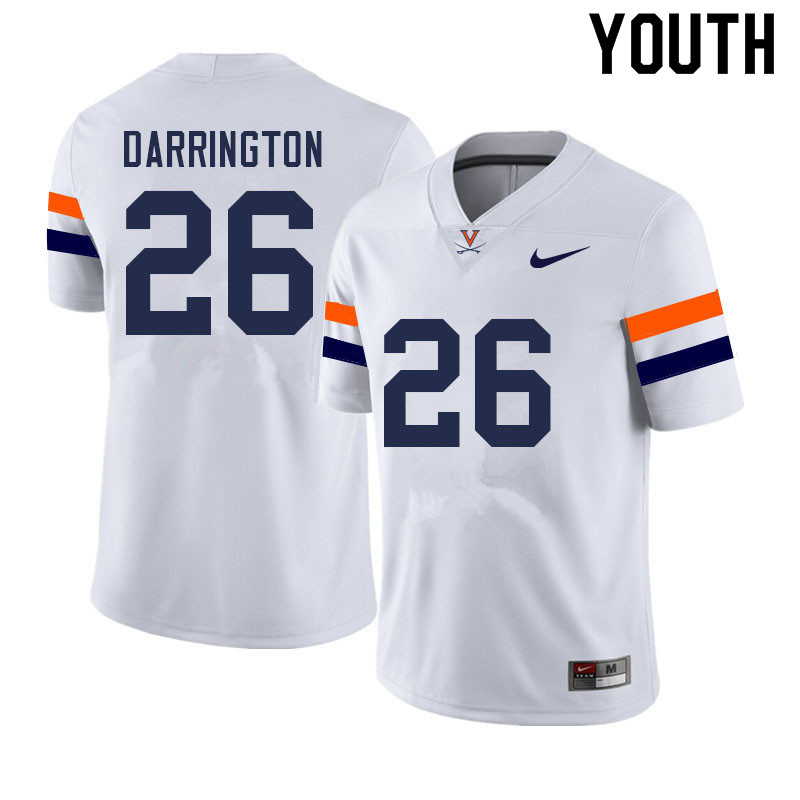 Youth #26 Devin Darrington Virginia Cavaliers College Football Jerseys Sale-White - Click Image to Close